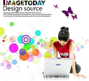 夏日激情美女计算机蝴蝶图片