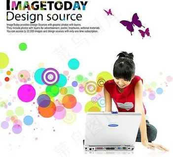 夏日激情美女计算机蝴蝶图片