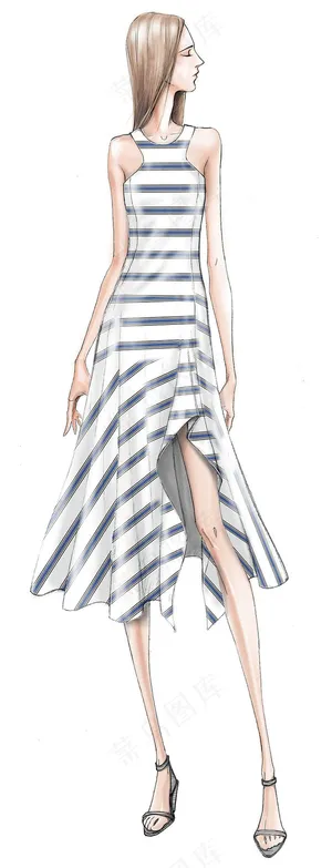 条纹无袖连衣裙设计图
