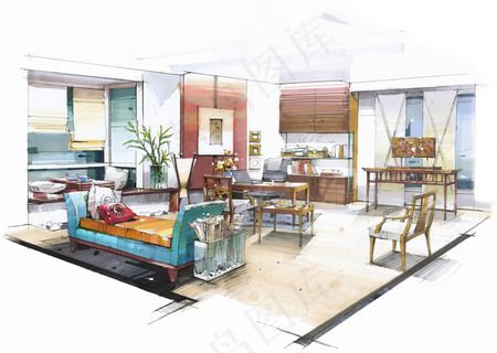 客厅绘画手绘图片素材