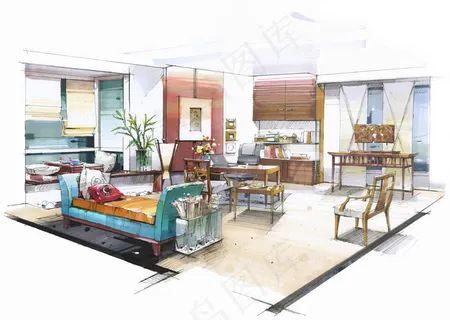 客厅绘画手绘图片素材