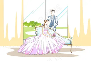 卡通手绘新人情侣插画矢量素材