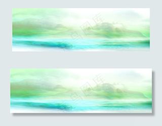 小清新绿色淘宝天猫山水海报背景