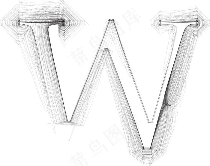 手绘字体字母W矢量插画eps,ai矢量模版下载