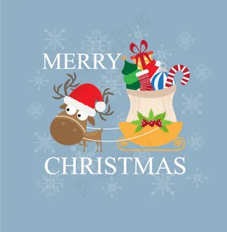 卡通驯鹿雪橇矢量素材