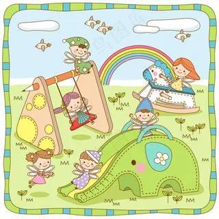 韩风卡通儿童矢量素材 游乐场