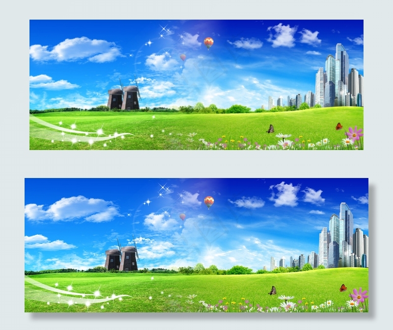 蓝天花草风光图片