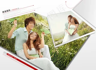 草地上的婚纱照模板