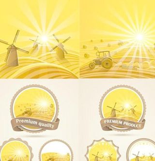 金色麦田丰收标签矢量素材