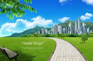 草地上的石板路