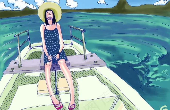 游艇上的女孩图片