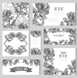 黑白美丽花朵婚礼卡片模板下载