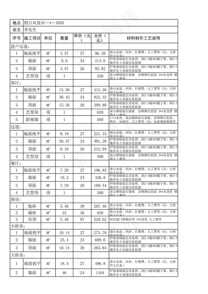 天津市装饰家庭装修_报价表
