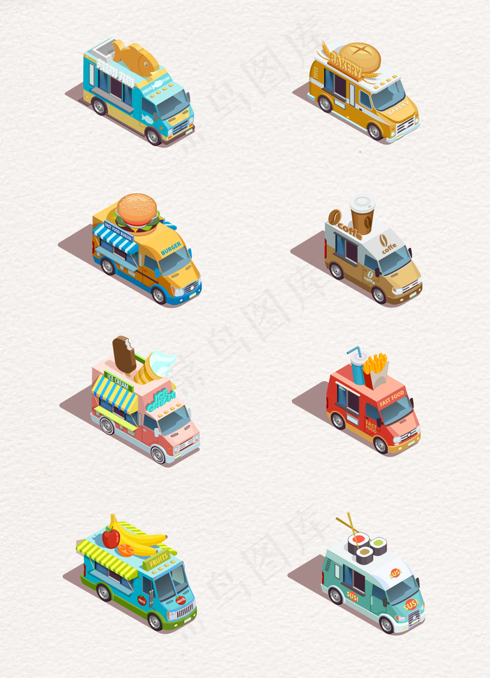 清新可爱美食餐车卡通元素
