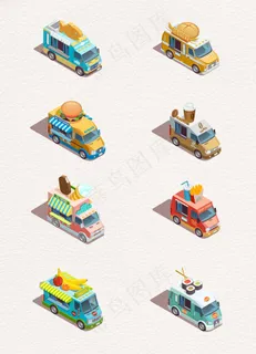 清新可爱美食餐车卡通元素