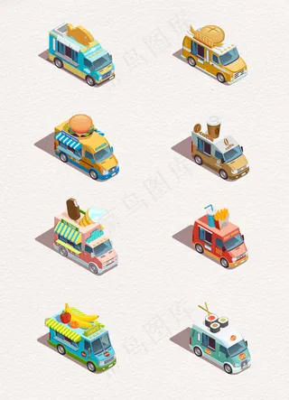 清新可爱美食餐车卡通元素