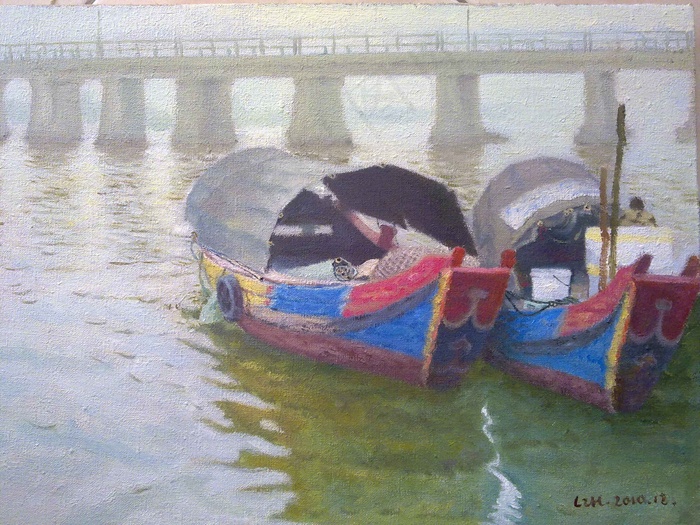 航船高清风景油画