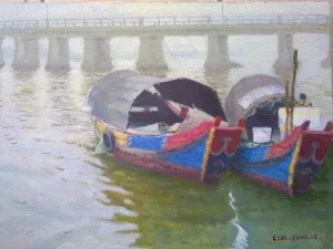 航船高清风景油画