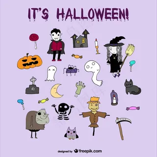 万圣节很好的卡通图标集