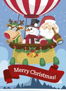 圣诞节圣诞老人雪人麋鹿热气球节日