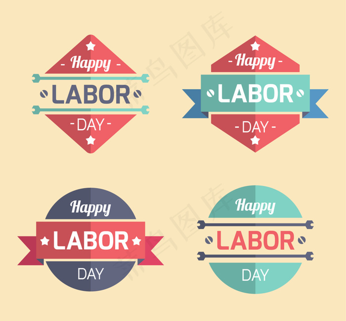 美丽的老式劳动节徽章集