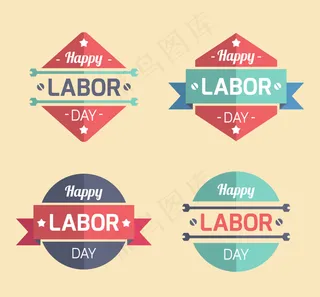 美丽的老式劳动节徽章集
