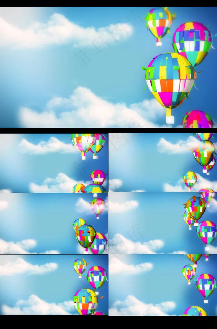 蓝色天空热气球飞浪漫婚庆LED背景