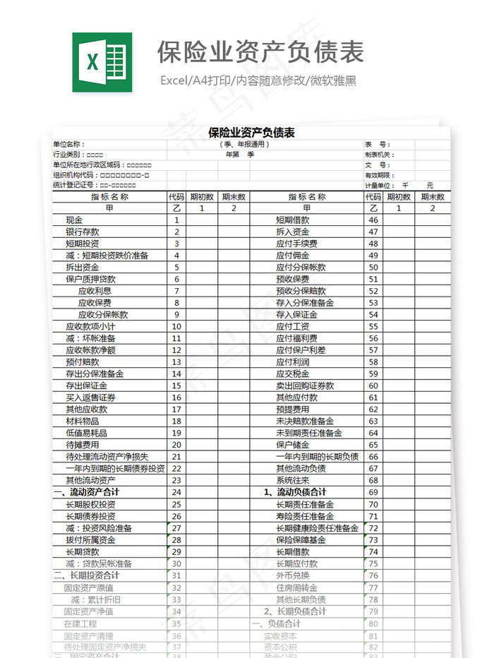 保险业资产负债表