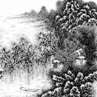 焦墨山水画图片