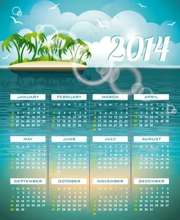 2014悠闲的岛日历矢量素材