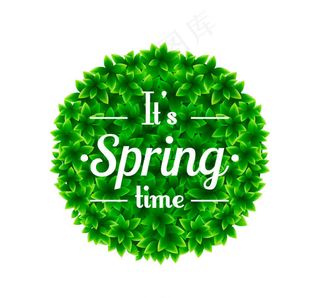 绿色春季树叶组合圆形矢量图