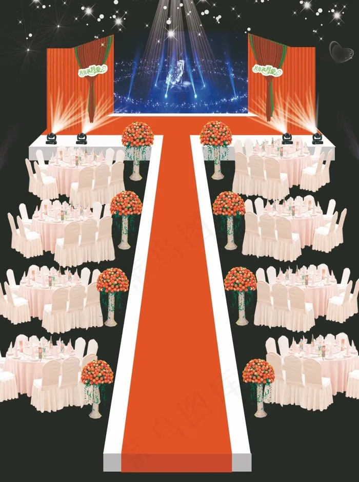 橙色婚礼舞台背景效果图免费下载psd模版下载