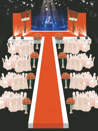 橙色婚礼舞台背景效果图免费下载