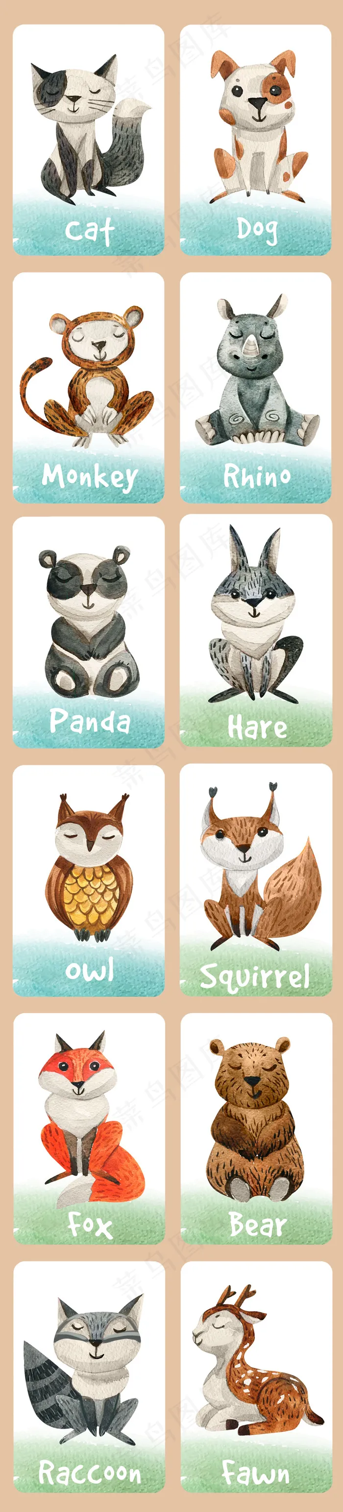 复古手绘森系动物卡通促销素材ai矢量模版下载