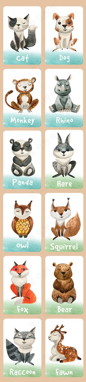 复古手绘森系动物卡通促销素材