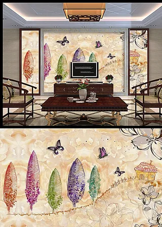 大理石手绘漫画背景墙图片