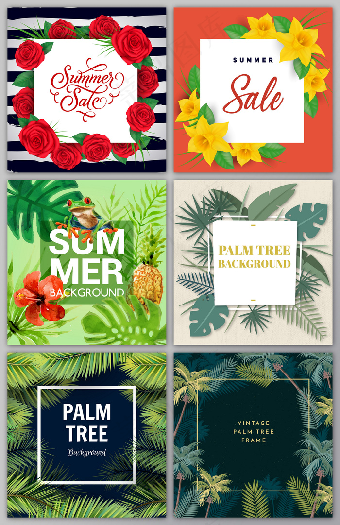 彩色花草贺卡背景素材