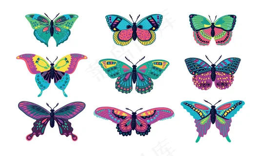 五彩缤纷蝴蝶花纹背景矢量素材