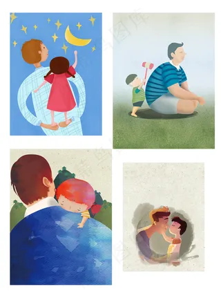 手绘感恩父亲节人物插画海报背景元素