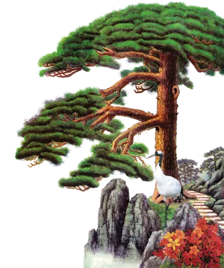 卡通手绘迎客松中国风png素材