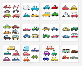 手绘卡通汽车卡车出租车