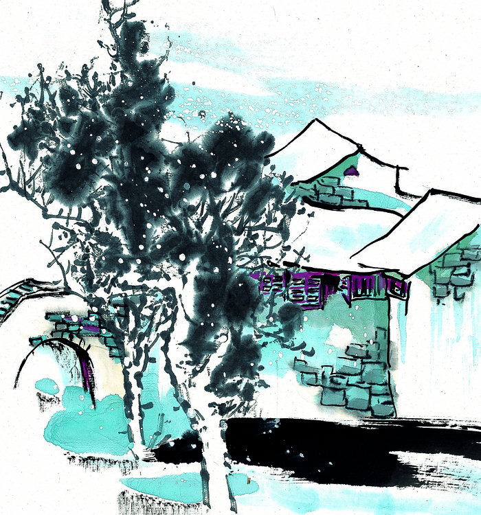 古书山水意境画 下雪天
