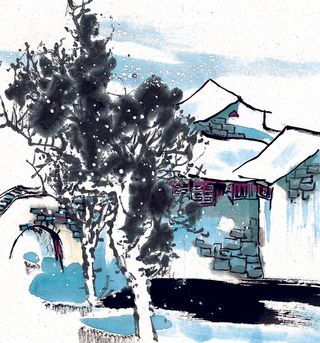 古书山水意境画 下雪天