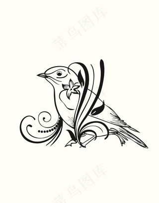 黑白简约图案鸟插画