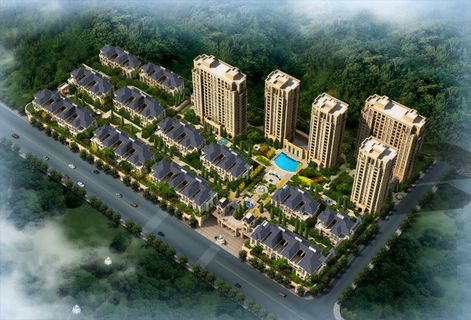 房产楼盘项目鸟瞰效果PSD分层素材