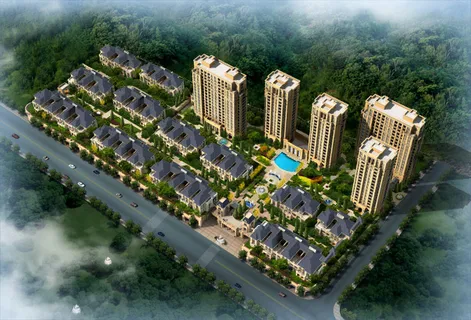 房产楼盘项目鸟瞰效果PSD分层素材