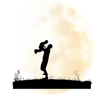 手绘父亲报孩子的剪影