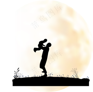 手绘父亲报孩子的剪影