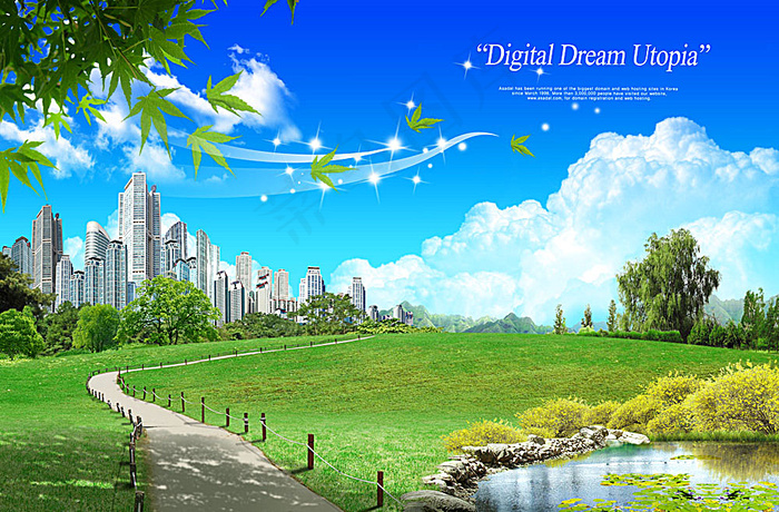 绿色环保展板背景(3500X2300(DPI:300))psd模版下载
