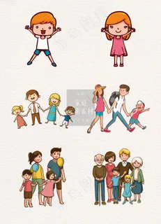 手绘的幸福家庭素材